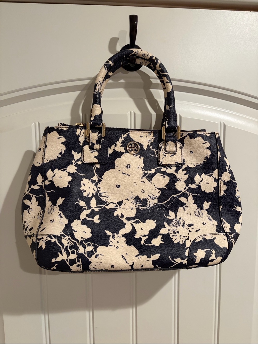 Tory Burch Navy & Cream Floral Satchel